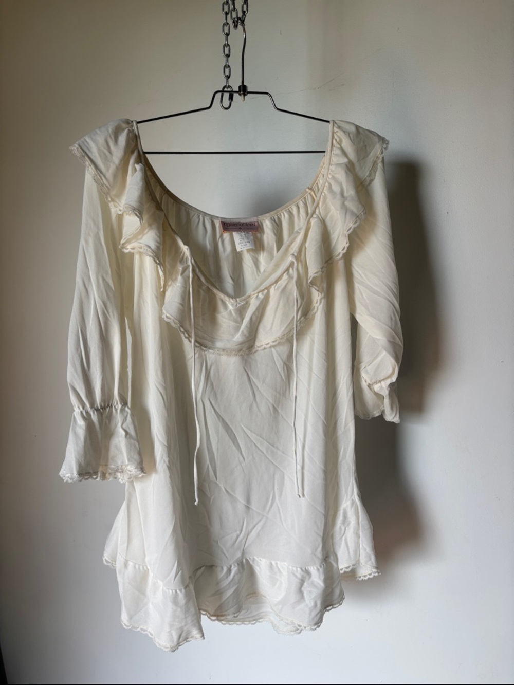 Cream Ruffle Peasant Mini Dress - Tunic Vintage Open Size
